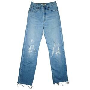 Levi’s Premium Ribcage Straight Jeans Size 28 Distressed High Rise Button Fly